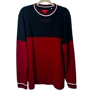 Guess Y2K Men’s Long Sleeve Red & Black Color Block Crewneck Shirt Size Large